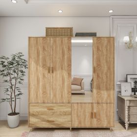 Wood Armoire Wardrobe Closet Bedroom Armoire Organization with 4 Doors, 2 Hanging Rods, 2 Drawers (Color: YG-56)