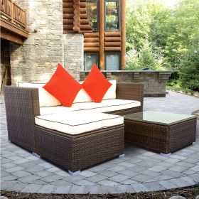 3 Piece Patio Sectional Wicker Rattan Outdoor Furniture Sofa Set (Color: CRÈME)