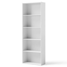 23.5 x 9.5 x 67 Inch 5-Shelf Multi-Functional Wood Bookcase for Home Office (Color: White)