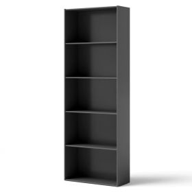 23.5 x 9.5 x 67 Inch 5-Shelf Multi-Functional Wood Bookcase for Home Office (Color: Black)