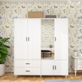 Wood Armoire Wardrobe Closet Bedroom Armoire Organization with 4 Doors, 2 Hanging Rods, 2 Drawers (Color: YG-55)