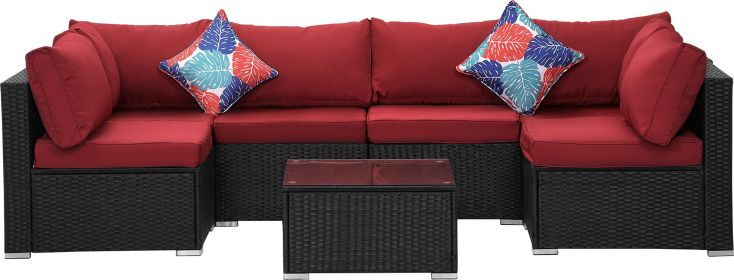 [ONLY FOR PICK UP] 7 Piece Rattan Sectional Seating Group (Color: Red)