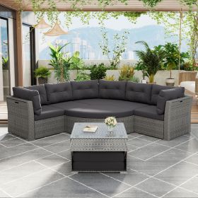 Patio Furniture Set Outdoor Furniture Daybed Rattan Sectional Furniture Set Patio Seating Group With Cushions and Center Table for Patio, Lawn (Color: Grey)