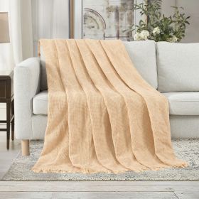 VERAMUSE 100% Cotton Blanket for Bed Weave Waffle Breathable Thin Blankets for Summer (Color: Beige, size: 108" x 90")