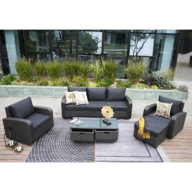 Direct Wicker 5-Piece Outdoor Rattan Furniture Patio Conversation Set with Cushion (Pillow Color: Black Wicker)