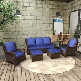 Patio Furniture Set Rattan Outdoor Sectional Conversation Sets 3-Seat Outdoor Couch,2 Single Chair and 2 Ottoman for Lawn, Balcony, Garden (Color: as Pic)