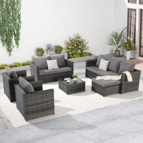 5 Piece Patio Furniture Set,Outdoor Wicker Rattan Sofa Conversation Set All Weather Patio Sectional Sofa Set with Glass Table (Color: as Pic)