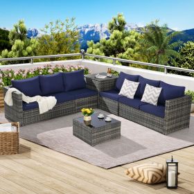 6 Pieces Patio Furniture Set,Outdoor Woven Sectional L- Shaped Patio Furniture (Color: as Pic)