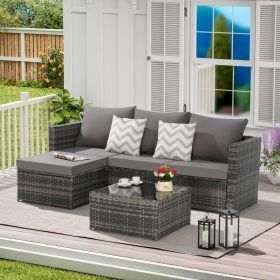 2 Pieces Patio Furniture Set,Outdoor Woven Sectional L- Shaped Patio Furniture ,Wicker Conversation Set with Ottoman (Color: as Pic)