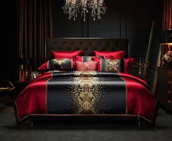 Silk Cotton Embroidery Four-piece Set Bed Sheet Bedspread (Option: Irena Red-4 Piece Bedspread Set)