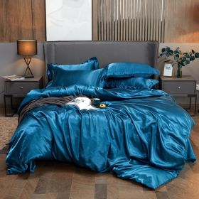 Ice Four-piece Set Cool Bare Sleeping Real Silk Quilt Cover Sheets (Option: Paris Blue-10 Style)